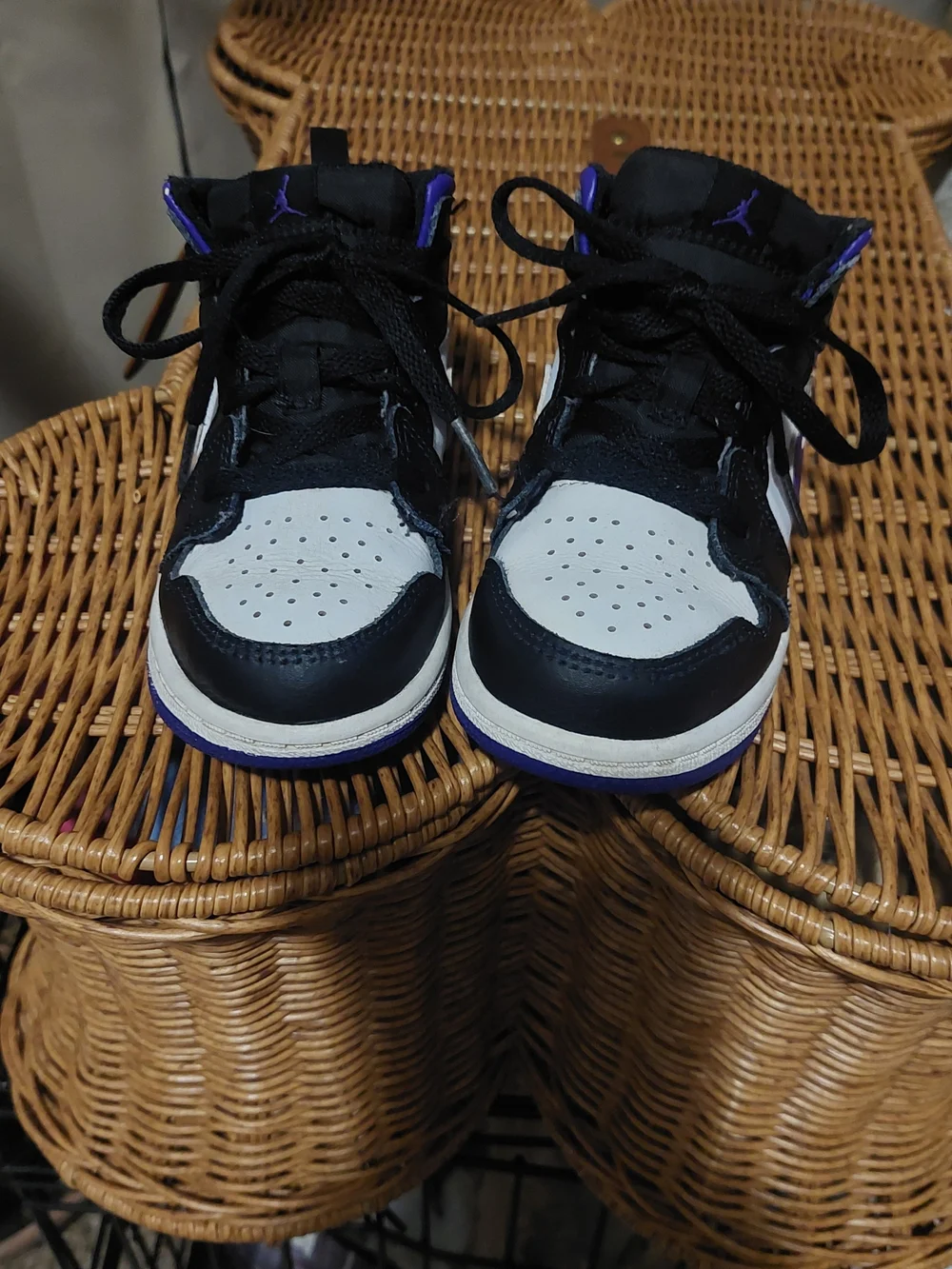 Nike Air Jordon Kids Mid-Top Sneakers in Black, White & Purple
